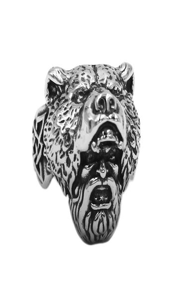 Nordique Viking Bear Man Ring Bijoux en acier inoxydable vintage Skull Animal Celtic Not Biker Men Anneau entier 843B8578296