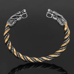 Bracelet de tête de loup nordique Viking en acier inoxydable ouverture bracelet réglable bracelet bracelet serpent pour hommes bijoux de mode en gros 240423