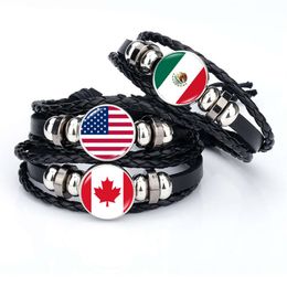 Noord -Amerikaanse vlagarmband voor mannen dames voetbalwedstrijd VS Canada Mexico Guatemala Panama geweven lederen armbanden souvenir cadeau