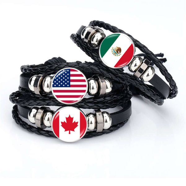 Pulsera de bandera norteamericana para hombres Juego de fútbol de Mujeres EE. UU. Canadá México Guatemala Panamá tejido de cuero de cuero regalo de recuerdo