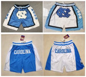 Calça de corrida curta hip pop de basquete da Carolina do Norte com bolso com zíper costurado azul branco tamanho S-XXL