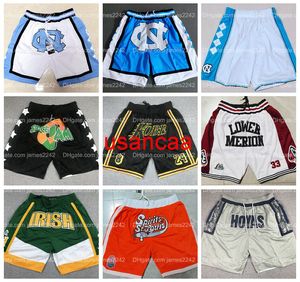 Carolina del Norte HOMBRES UNC Lower Merion Irish Hoyas baloncesto Pantalones cortos Bolsillo PANTALONES Todo cosido