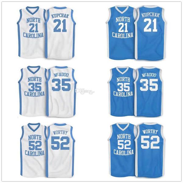 North Carolina Tar Heels College # 35 Bob McAdoo Camisetas de baloncesto # 52 James Worthy # 21 Mitch Kupchak Retro Hombre Cosido Personalizado Cualquier nombre