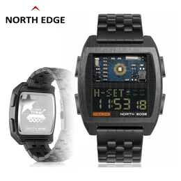 North Edge Cyber Tank Nieuwe Men's Full Steel Digital Smart Watch Digital Retro Industrial Style Waterproof Stopwatch en LED -verlichting