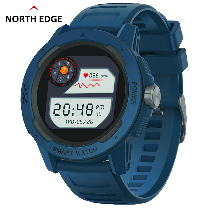 North Edge Mars 2 écran TFT complet touche la montre intelligente Men de surveillance de la pression artérielle Contrôle de l'application IP68 Digital Outdoor Sports Watch