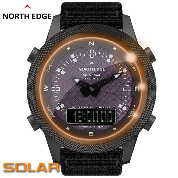 Reloj Digital de energía Solar para hombre de NORTH EDGE, relojes inteligentes para exteriores para hombre, reloj de estilo militar del ejército con brújula resistente al agua de 50M