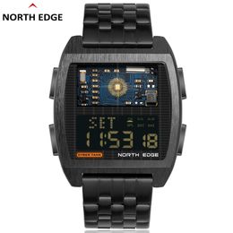 NORTH EDGE nouvelles montres en acier pour hommes rétro Style industriel étanche 50M heure mondiale LED montre numérique pour homme Relogio Masculino