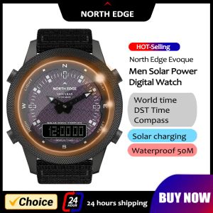 North Edge Solar Watch Men Smart Watch Compass Compass Countmed Counwatd Stopdown Slow Digital Alarm Womenwatch Sportwatch imperroproping 50m