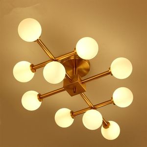 Noord-Europa LED Modo Glazen Bal Kroonluchters Verlichting Gouden Hanglamp glazen lampenkap Plafondlamp voor Woonkamer Slaapkamer Resta265U