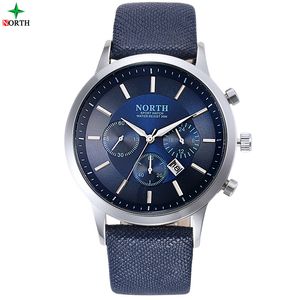 North de luxe Hommes Montres Watch Véritable Cuir Mode Casual Bracelet Homme Homme Business Sport Clock Classic Blue Silver 6009