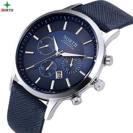 North Men kijken sport 30m waterdichte mode polshorloge Montre Homme echte lederen relojes hombre kwarts mannelijke zakelijke horloge dro272r