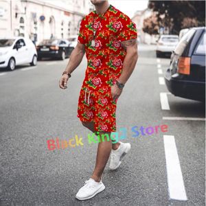 Northeast Big Flower Design Clothing Chinese Style Mens Set à manches courtes Ensemble en deux pièces Fashion Fashion Street Wear 240507