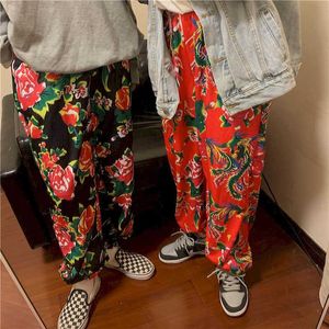 Noordoost-China Big Flower Pants Peony Female Boom Street Broek Heup-Hop Leggings Lovers Student Trend 210526