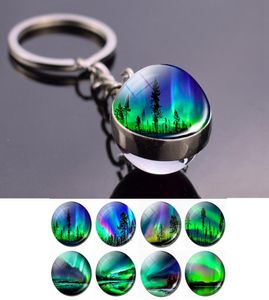 Aurores boréales arbre porte-clés pendentifs Aurora photo boule de verre porte-clés Northerns Light Auroras bijoux pour hommes femmes amoureux Gi7360725