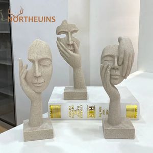 NorthEUins 25cm Resin zandsteen abstract masker Figurines Nordic Human Face Statue Home Office Woonkamer tafelblad Decor Objects 240416