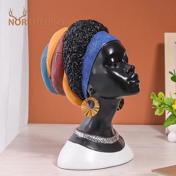 NORTHEUINS Retrato de cabeza de mujer de resina africana decoración del hogar exhibición de joyería modelo artesanía colección de estatuas exóticas Interior 240130