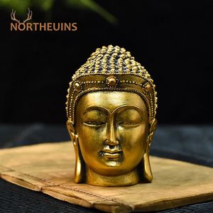 Northeuins Resin Creative Asie du Sud-Est Antique Bouddha Head Statues Golden Miniature Figurines Zen Home Interior Decor Objets 240411