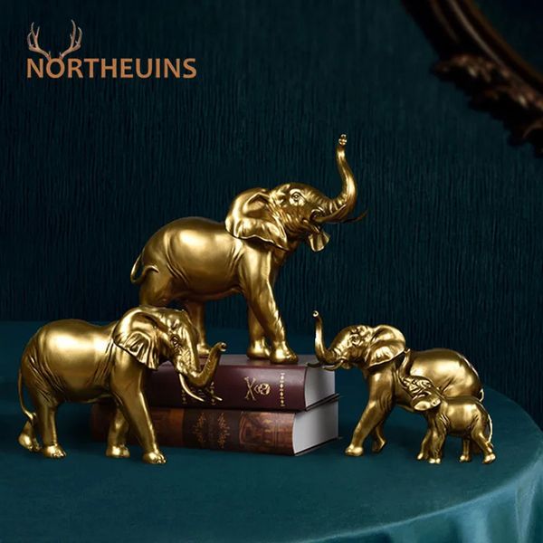 Northeuins Resin Elephant Figurines for Interior Fortune Lucky Ornement Home Collection Decoration Accessoire Living Room Object 240411