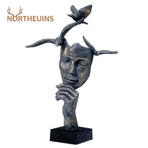 Northeuins Resin Retro Masker Miniatuur Beeldjes voor Huis Denker Standbeelden Hoofd Sculptuur Interieur Decoratie Kerstbureau Decor 210804
