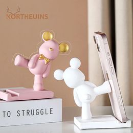 Northeuins Resin Violent Bear Miniature Figurines Lazy Mobile Phone Stand Home Room Office Office Office Decoration Object Gift 240318