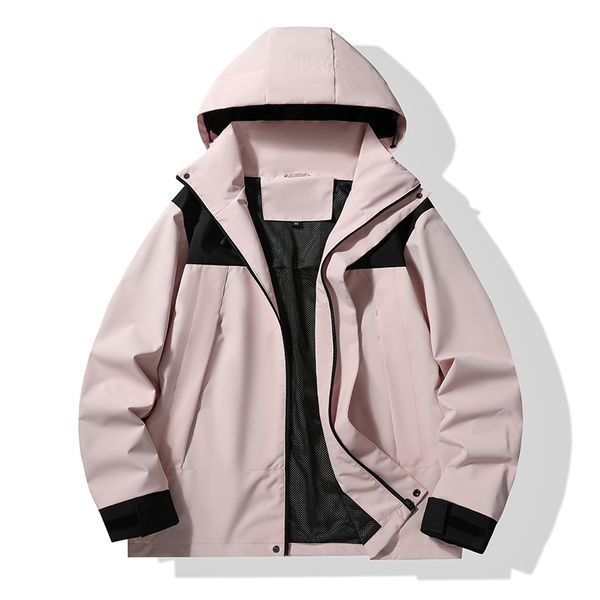 Chaqueta de perforación para mujer, abrigo cálido a la moda, cortavientos de manga larga con letras para exteriores, chaqueta impermeable grande con capucha