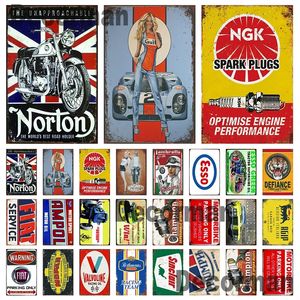 Norton Esso Car Motor metalen schilderposters Vintage Iron Painting Custom Club Decor 20cmx30cm woo