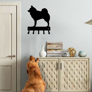 Norvégien Elkhound Dog - Key Hooks Keychain Holder -6 inch Wide Metal Wall Art