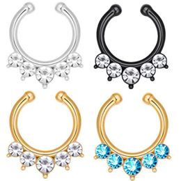 Clips para la nariz, anillos, aros de tachuelas para mujer, joyería para el cuerpo sin perforación, cristal redondo en forma de C, Color cobre dorado, venta al por mayor, 2023 nuevo