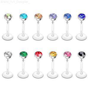 Nose Ring Nipple Piercing 16G Mixed Acrylic Crystal Bar Monroe Labret Stud Lip Ring Flesh Belly Piercing Boiflex Clear 12 color L230806