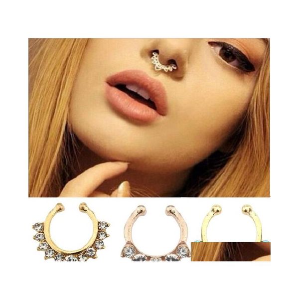 Stumes de nez Studs 100pcs / lot cristal faux septum percer clip sur le corps bijoux faux fous dames pour femmes livraison de la mode dhipn dhipn