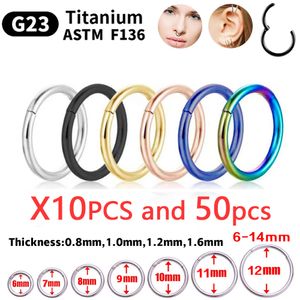 Nose Rings Studs 1050Pcs Wholesale Hoop Earring G23 Nose Ring For Women Piercing Jewelry Lip Ear Ring Hoop Mixed Color Body Clips Hinge 230328
