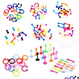 Anneaux de nez Stumes 10pcs / lot acrylique colorf lèvre LIP Labret Piercing Baguet anneau Belly Seule de corps Sile Bijoux Drop Livraison Dh1yu