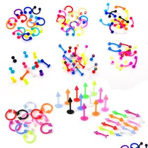 Anneaux de nez Stumes 10pcs / lot acrylique colorf lèvre LIP Labret Piercing Baguet anneau Belly Seule de corps Sile Bijoux Drop Livraison Dh1yu