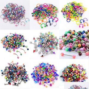 Anneaux de nez Studs 10pcs / coloriage mélange de mode de mode Piercing bijoux acrylique en acier inoxydable barre à lèvres Barne de lèvres nombril ea dhnme