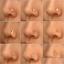 Anillos en la nariz Espárragos 16 Estilos Pequeño Cobre Falso Para Mujeres No Piercing Chapado en oro Clip en el manguito Stud Niñas Fiesta de moda Joyería Drop D Dhf0M