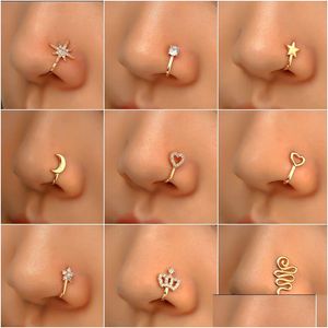 Neus Ringen Studs 16 Stijlen Kleine Koper Nep Voor Vrouwen Non Piercing Vergulde Clip Op Manchet Stud Meisjes Mode partij Sieraden Drop Dhhid