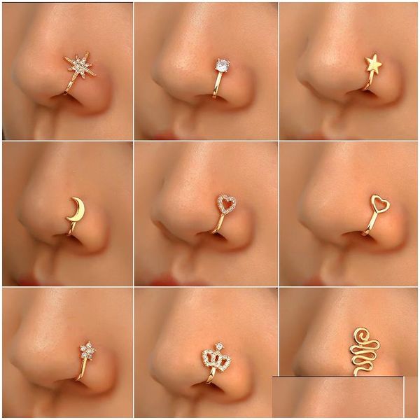 Anneaux De Nez Goujons 16 Styles Petits Anneaux De Nez En Cuivre Pour Femmes Non Piercing Plaqué Or Clip Sur Cuff Stud Filles Fashion Party Je Dhoaz