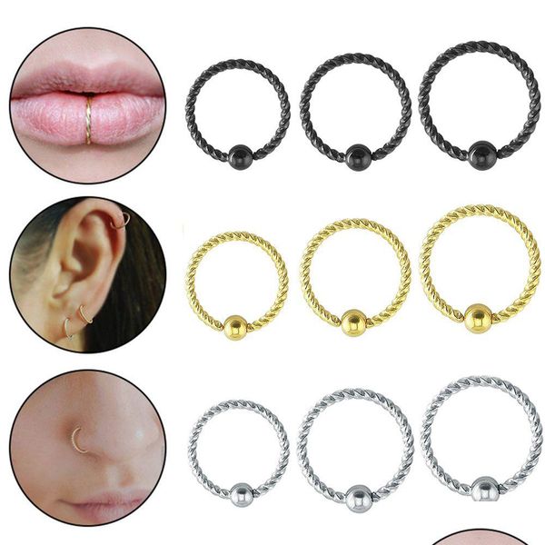 Anneaux de nez Goujons 1Pc 6/8 / 10mm Boule en acier inoxydable Anneaux de nez filetés Clips de corps de couleur mélangée Cerceau pour femmes hommes Cartilage Piercing Dhlnv