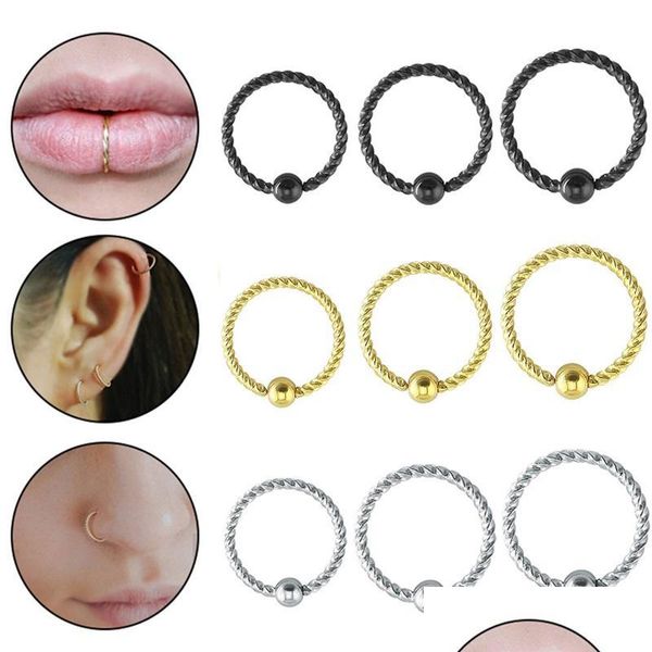 Anneaux de nez goujons 1Pc 6/8/10Mm en acier inoxydable boule filetée anneaux de nez couleur mélangée Clips de corps cerceau pour femmes hommes Cartilage Piercing Dhayz