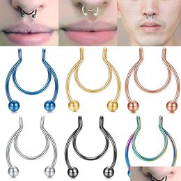 Anneaux de nez Studes 1pc Nouveau acier inoxydable faux anneau cerceau septum colorif corporel piercing bijoux drop livraison dhoxd