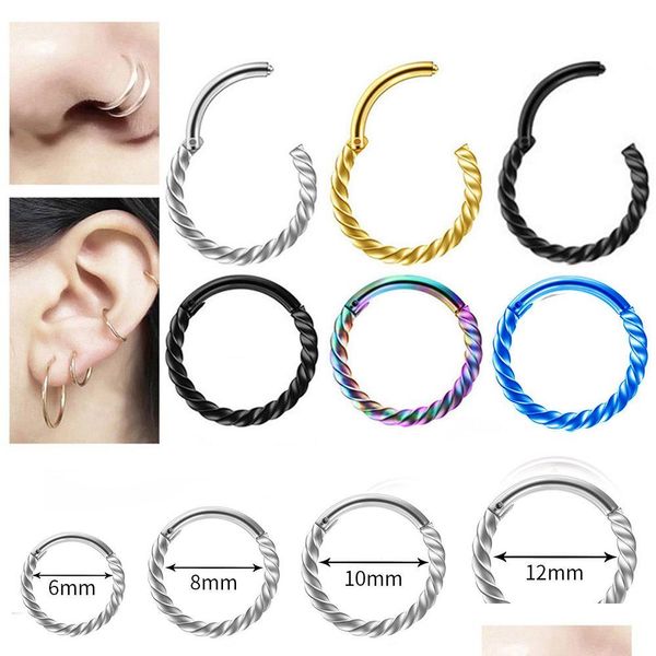 Anneaux de nez Goujons 1pc en acier inoxydable Twist Hoop Stud Bague Boucles d'oreilles Segment articulé Septum Clicker Lip Helix Piercing Bijoux Drop D Dhdyg