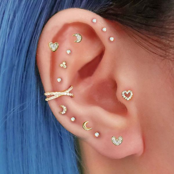 Anneaux de nez Goujons 1 PC Tragus Helix Piercing Boucle d'oreille pour femmes Mignon Coeur Lune Cartilage Conque Clip Lobe Bijoux Fille Cadeau 230325