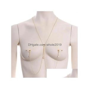 Anneaux de nez Goujons 1pc Y Nipple Piercing Bague Chaîne Bijoux Clip Pour Femmes Or Et Sier Couleur Connectant Chaînes De Corps Gland 240127 D Dh9Jl