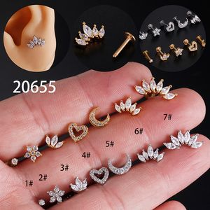 Neusringen Studs 1 st yw hoogwaardige bloemenmaan kroon hart zirkoon body piercing sieraden labret ring voor man vrouw 230325