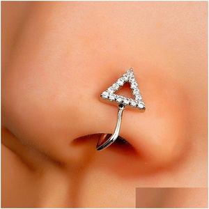 Neusringen Studs 1 stks kristal driehoek neppiercingring c vormclip kan ook oorclips manchet body sieraden druppel levering dhiy2 zijn