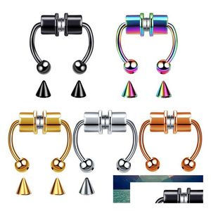 Neusringen Studs 1PCS D Fake Ring Hip Hip Septum Rock roestvrijstalen magneet Piercing Punk Body Jewelry Factory Prijs exp Dhgarden Dhl3H