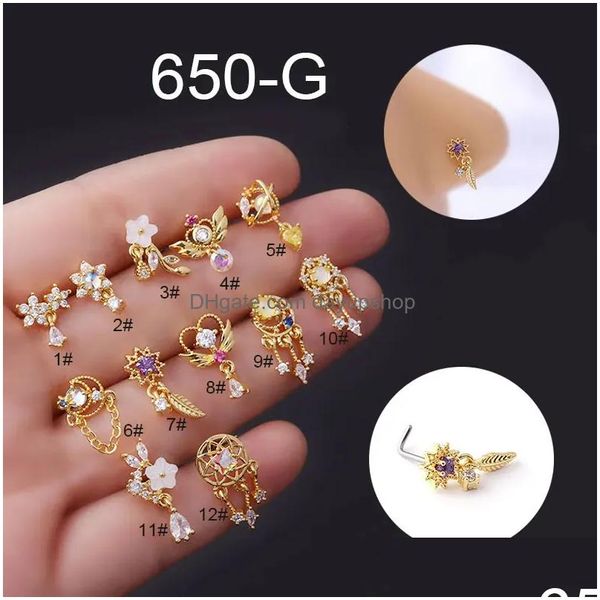 Anillos de la nariz Pats 1 PCS Fashion 316L Acero inoxidable Cz Dangle Colorf Indian Tornillo Percing Joyería 231005 Cuerpo de entrega de gotas Dhgni