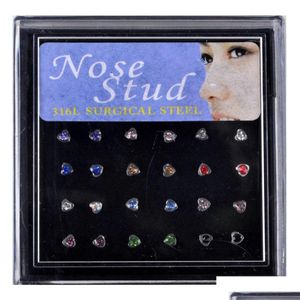 Salles de nez Stumes 24 stks / set hart vorm neus ring studs fashion corpor piercing sieraden kristal ringen voor vrouwen oor kraakbeen heli dhbap