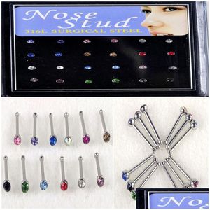 Neusringen Studs 24 stuks Mix stijlen Strass Studs Neuspiercing Dunne lange plug Tunnels Punctie Lichaamssieraden Accessoires Drop Deli Dhykd