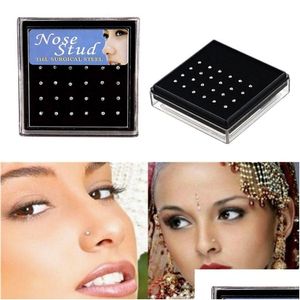 Salons de nez Studs 24pcs / ensemble Crystal Nas Nasing Stadts en acier inoxydable Piercing Colorf Rignestone Fashion Body Women Girl Jewel Dhwh5